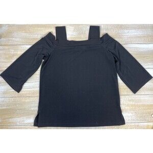 Chico's Women's Size 0 Small Black Cold Shoulder top 3/4 Sleeve EUC